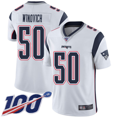 New England Patriots Football 50 100th Season Limited White Men Chase Winovich Road NFL Jersey